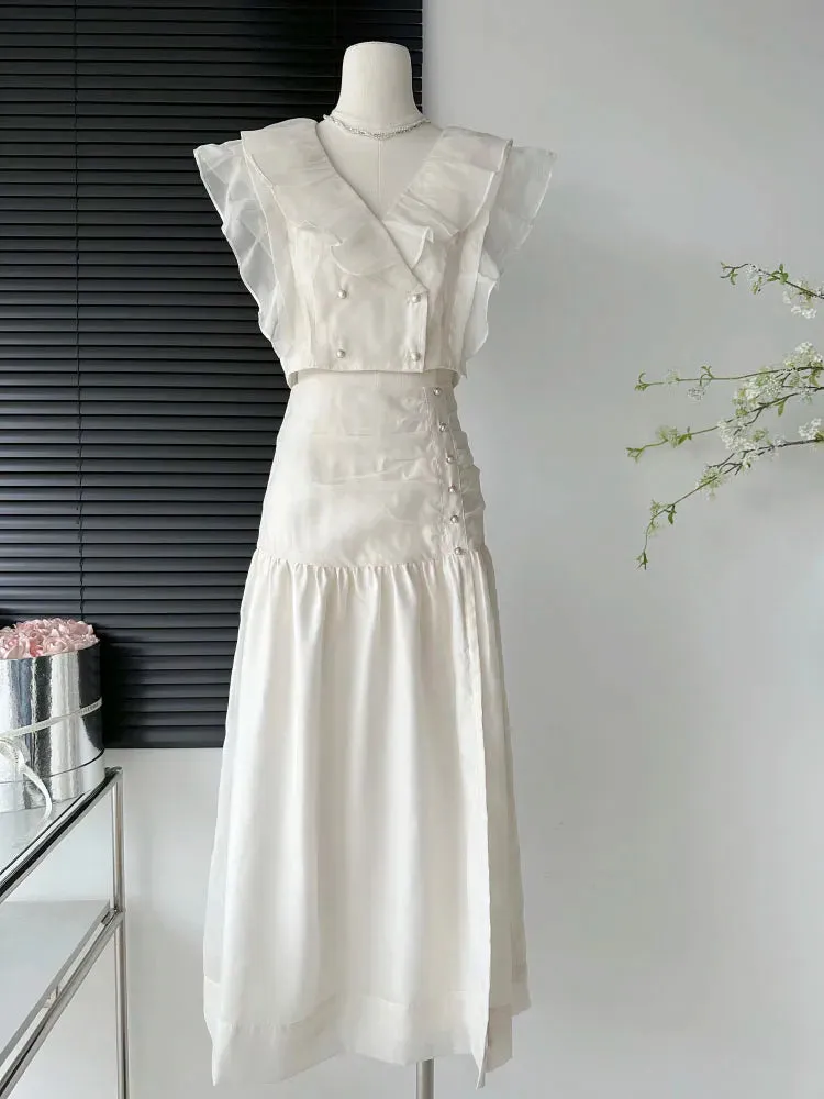 Aiertu White Suit With Square Mid-length Skirts Cute Sets Women Casual Women's Aesthetics Dress Outfits Top Skirt
