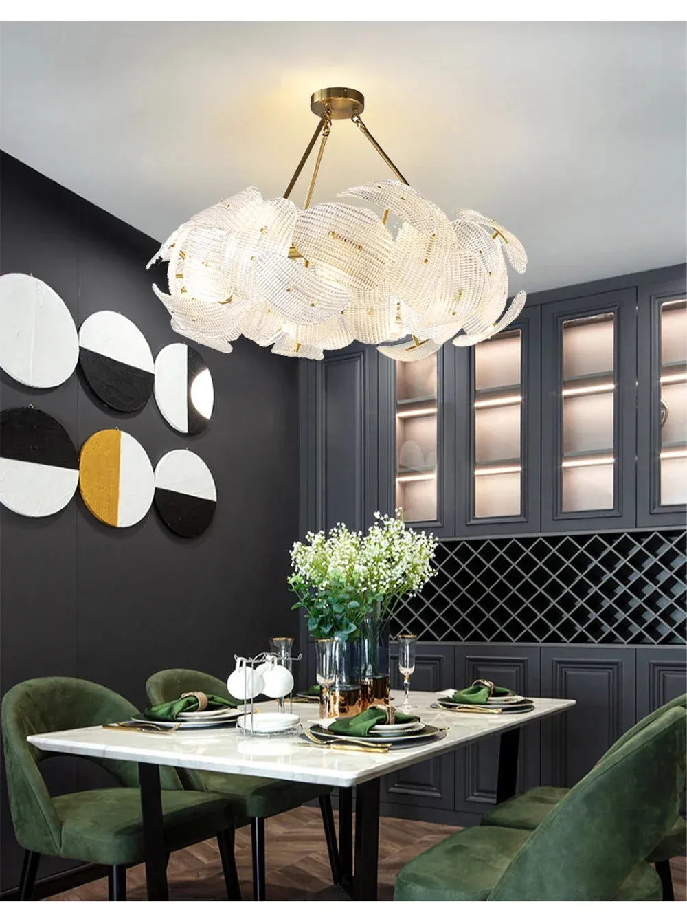 Hidinous Diamond/Cloud Glass Petal Ceiling Chandeliers