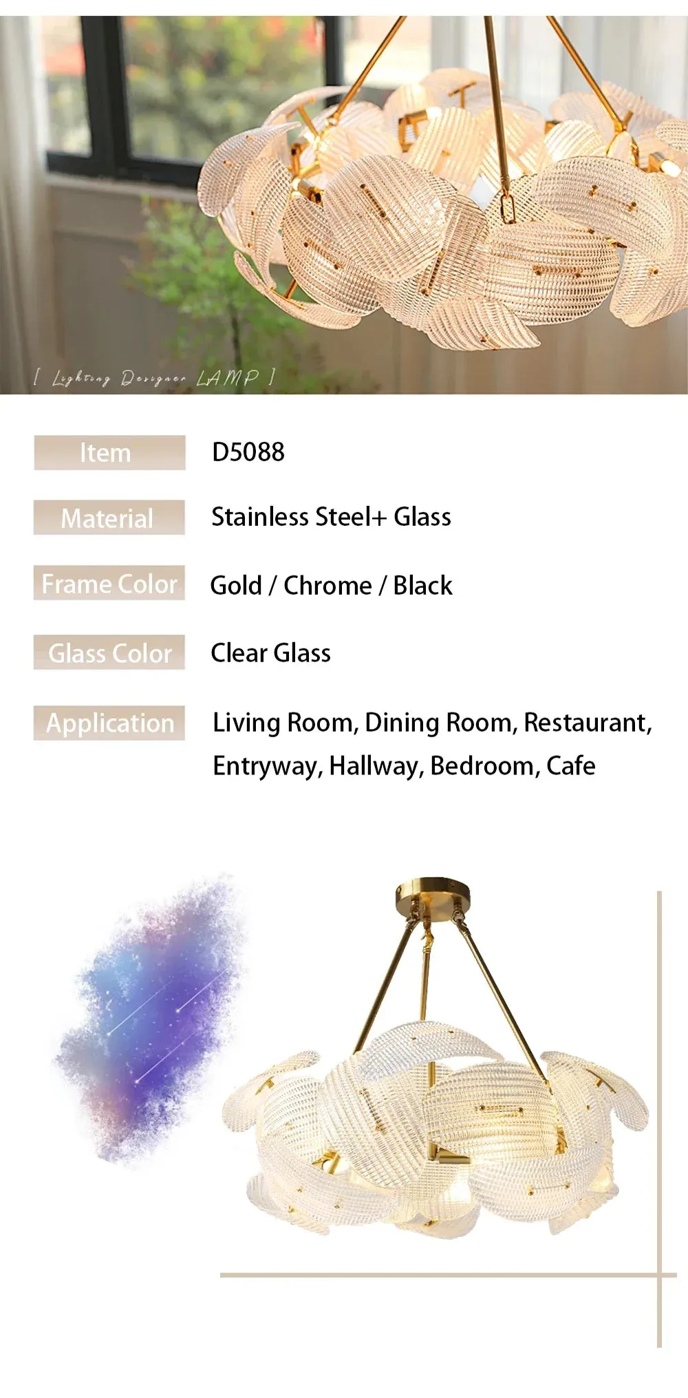 Hidinous Diamond/Cloud Glass Petal Ceiling Chandeliers