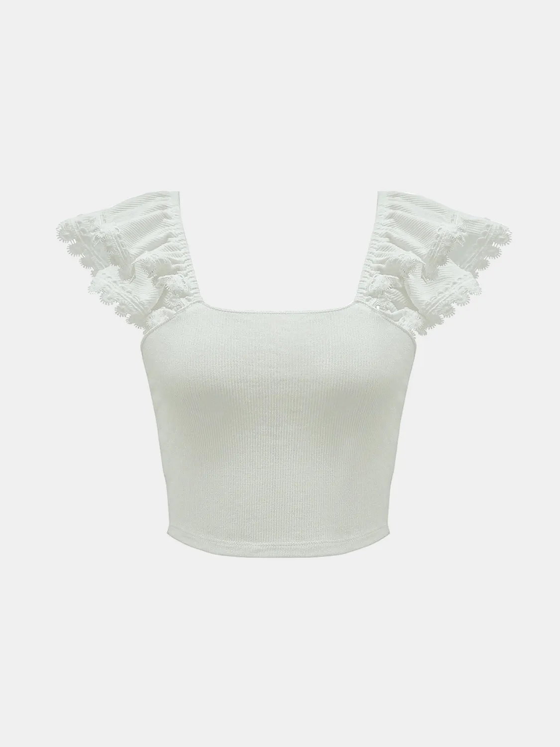 Ruched Square Neck Tank Top Women's Casual Short Sleeve Cropped Shirt