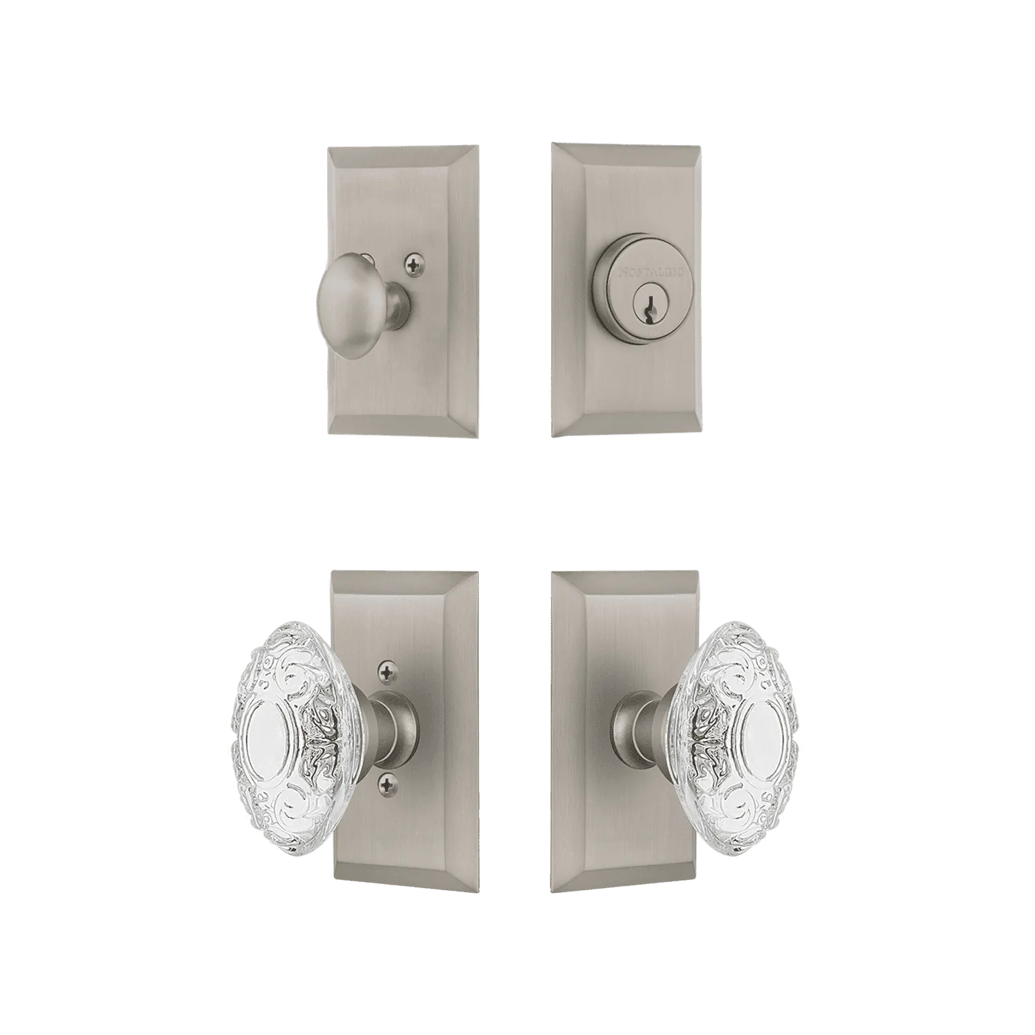 Studio Entry Set with Crystal Victorian Knob in Satin Nickel