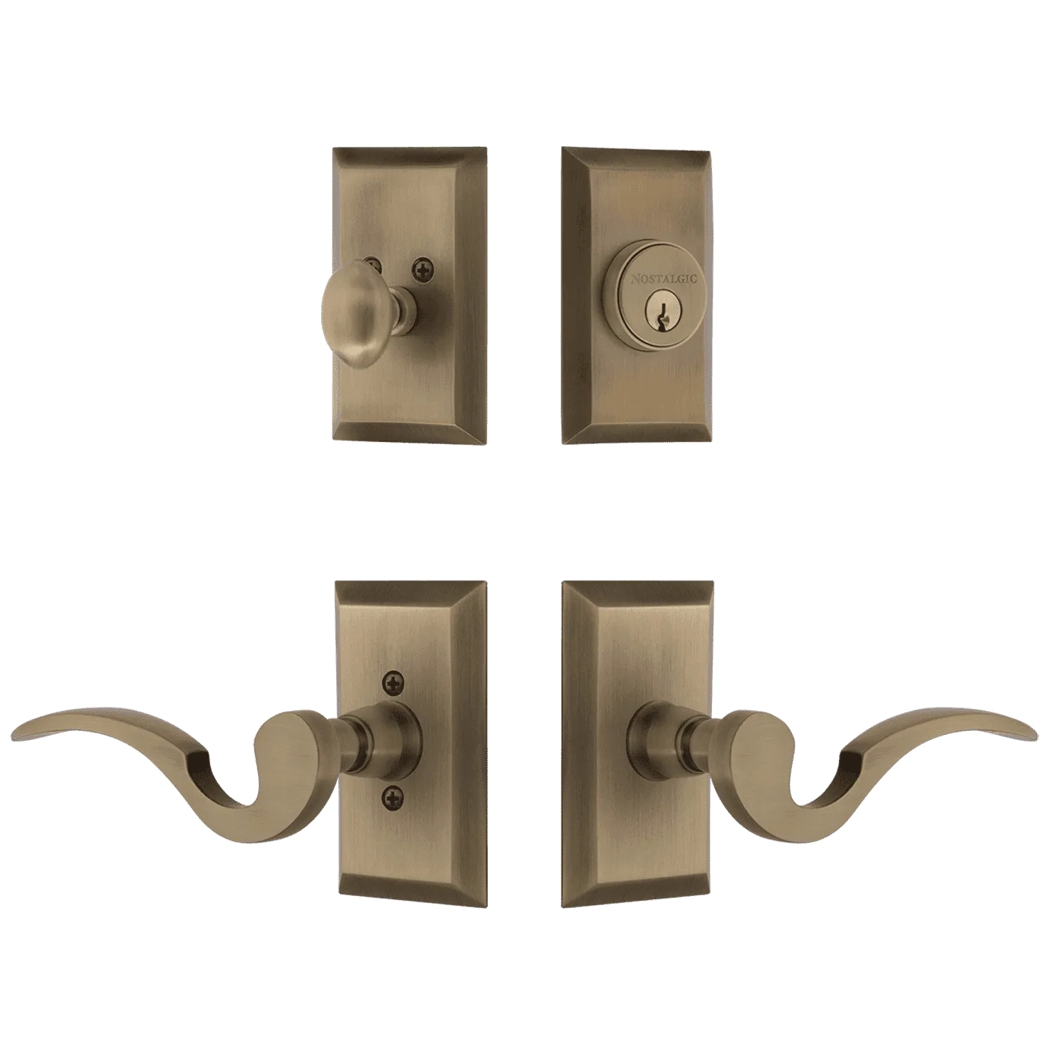 Studio Entry Set with Manor Lever in Antique Brass